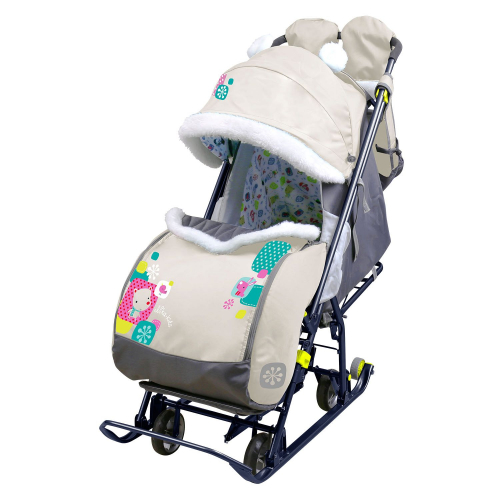 Санки-коляска комбинированная НИКА Наши детки 5-1, с медвежонком бежевый