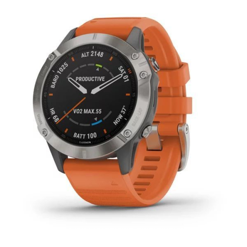 Часы GARMIN Fenix 6 Sapphire (Titanium Gray/Orange Band)
