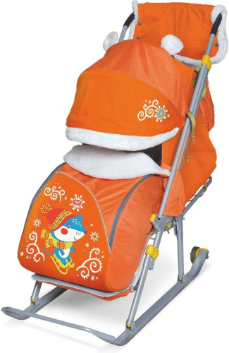 Санки-коляска "Ника детям 6" Елочка с зайцами баклажан НД6, оранжевый