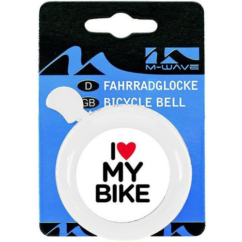 Звонок M-Wave Bella 3D "I love my bike", сталь/пластик, D=55мм, белый (на блистере), 5-420121
