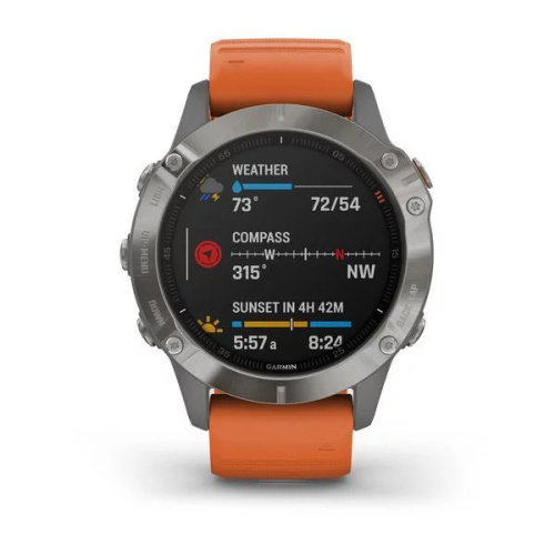 Часы GARMIN Fenix 6 Sapphire (Titanium Gray/Orange Band)