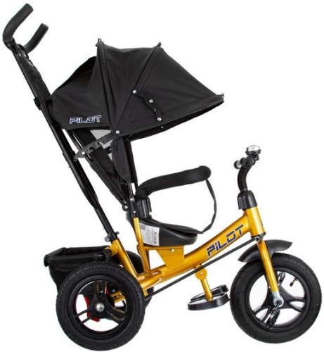 Велосипед трехколесный Pilot PTA3, с ручкой управления (92-98 см), черно-желтый